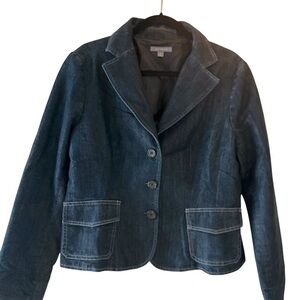 Ann Taylor Navy Button Front Denim Jacket/Blazer